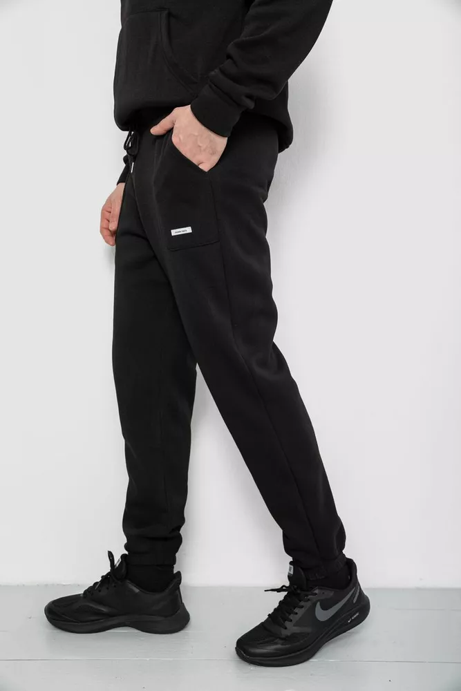 Купить Спортивные штаны мужские на флисе, цвет черный, 129RA9998 - Фото №3