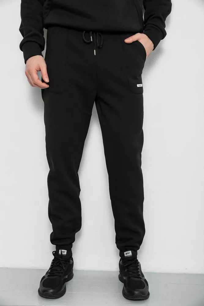 Купить Спортивные штаны мужские на флисе, цвет черный, 129RA9998 - Фото №1