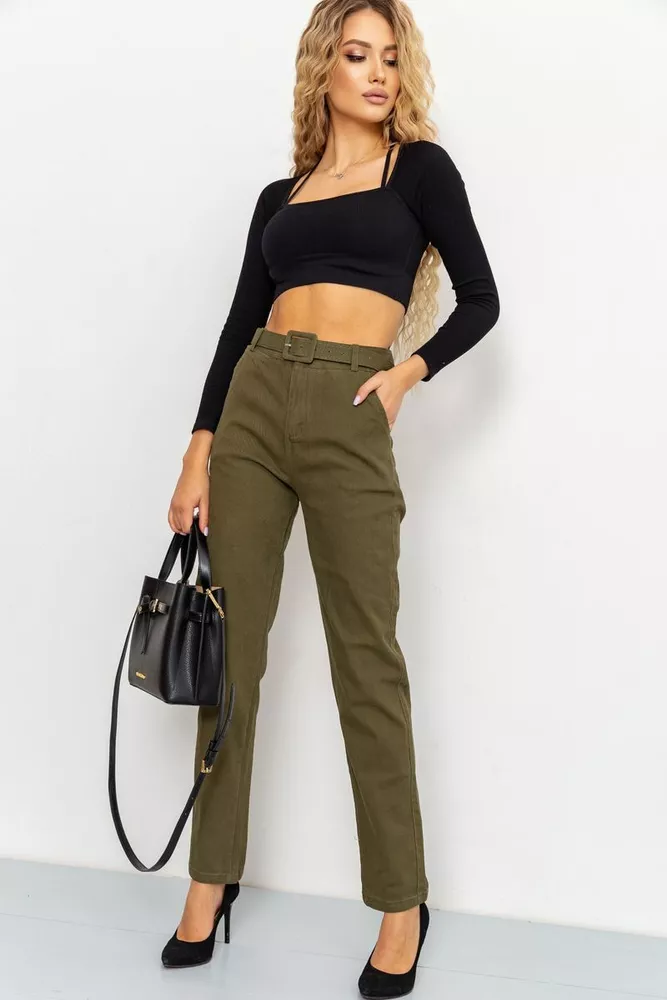 Купить Брюки женские с ремнем, цвет хаки, 131R111 - Фото №1