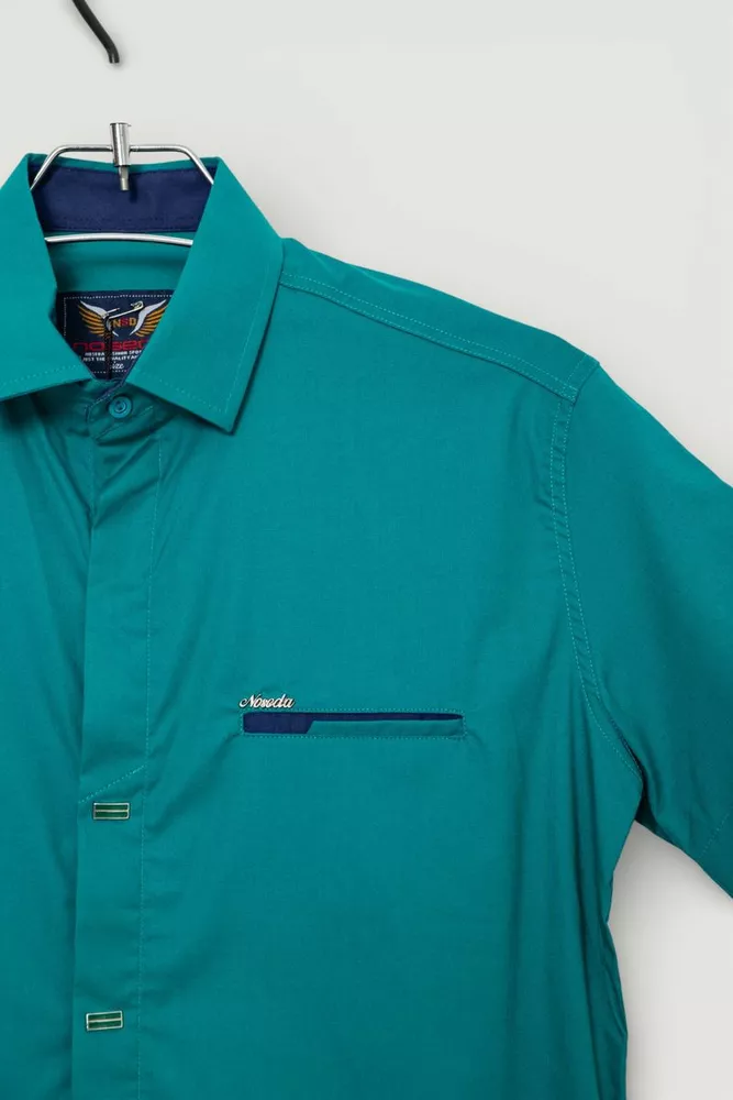 Купить Мужская рубашка однотонная, цвет темно-зеленый, 186R7008 - Фото №2