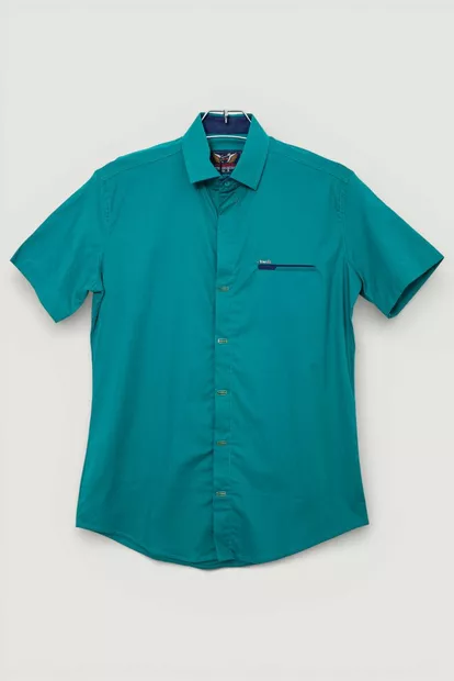 Мужская рубашка однотонная, цвет темно-зеленый, 186R7008