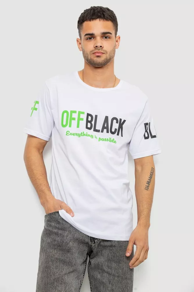 Купить Футболка мужская с принтом, цвет белый, 244R1015 - Фото №1