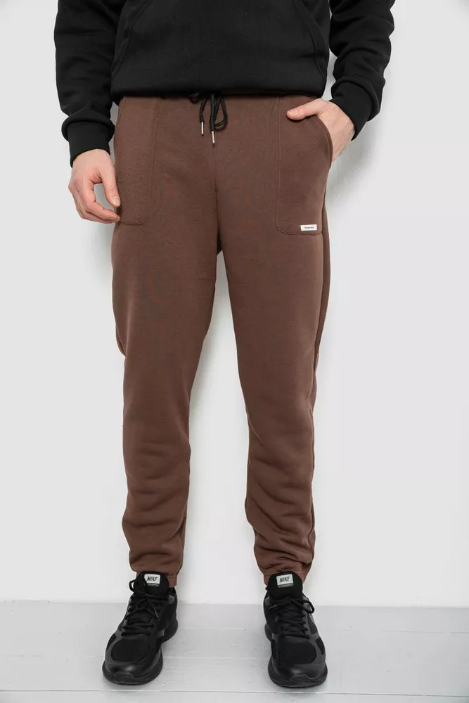 Купить Спортивные штаны мужские на флисе, цвет коричневый, 129RA9998 - Фото №1