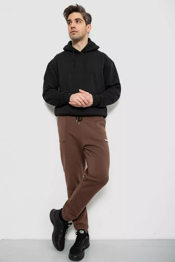 Купить Спортивные штаны мужские на флисе, цвет коричневый, 129RA9998 - Фото №2