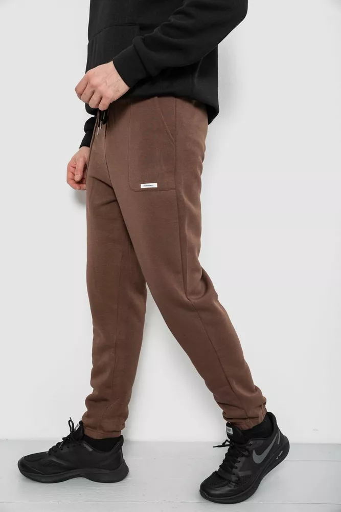 Купить Спортивные штаны мужские на флисе, цвет коричневый, 129RA9998 - Фото №3