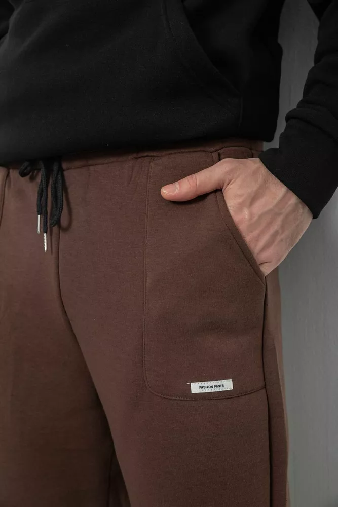 Купить Спортивные штаны мужские на флисе, цвет коричневый, 129RA9998 - Фото №5