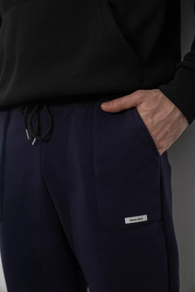 Купити Спортивні штани чоловічі на флісі, колір синій, 129RA9998 - Фото №5