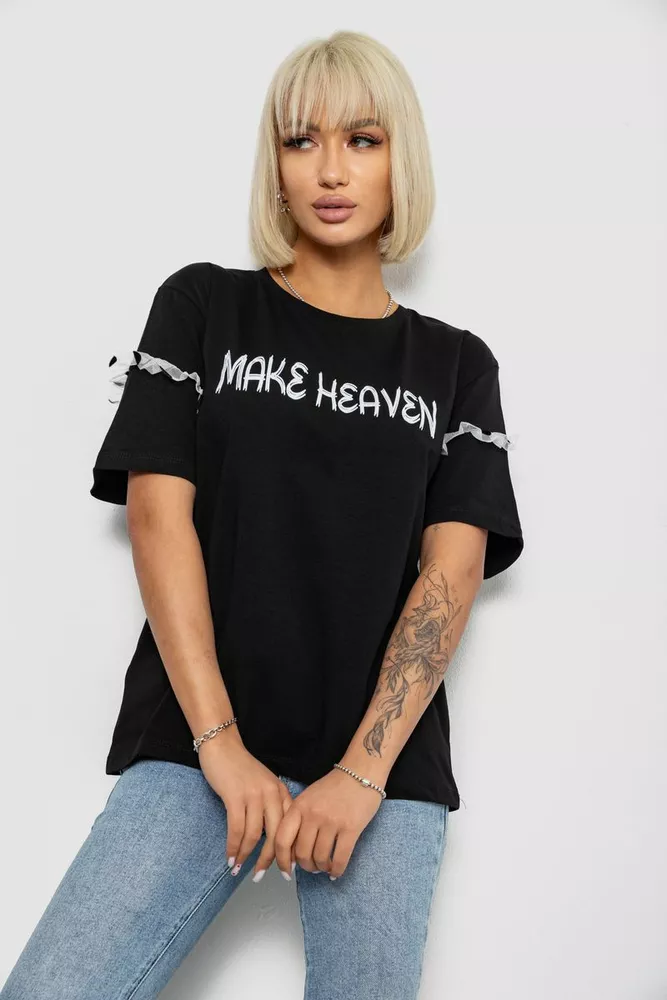 Купить Футболка женская с принтом, цвет черный, 244R2351 - Фото №1