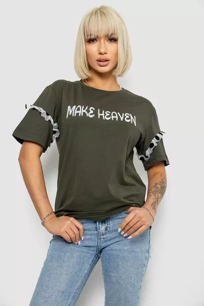 Футболка жіноча з принтом, колір хакі, 244R2351