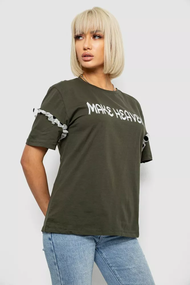 Купити Футболка жіноча з принтом, колір хакі, 244R2351 - Фото №3
