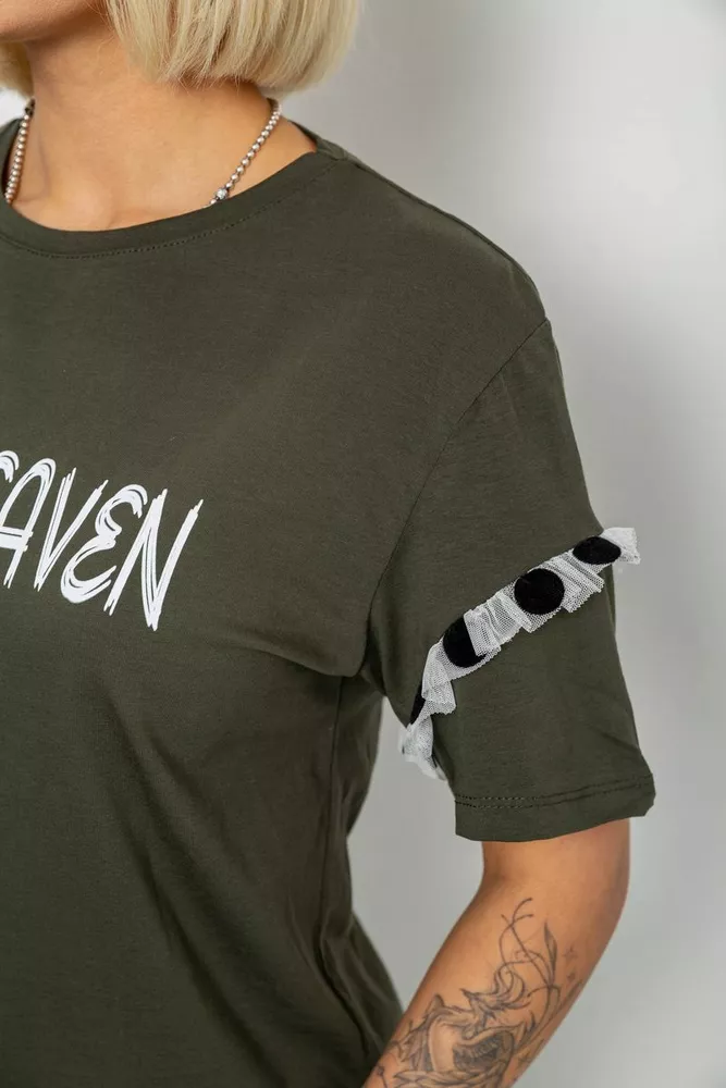 Купити Футболка жіноча з принтом, колір хакі, 244R2351 - Фото №5