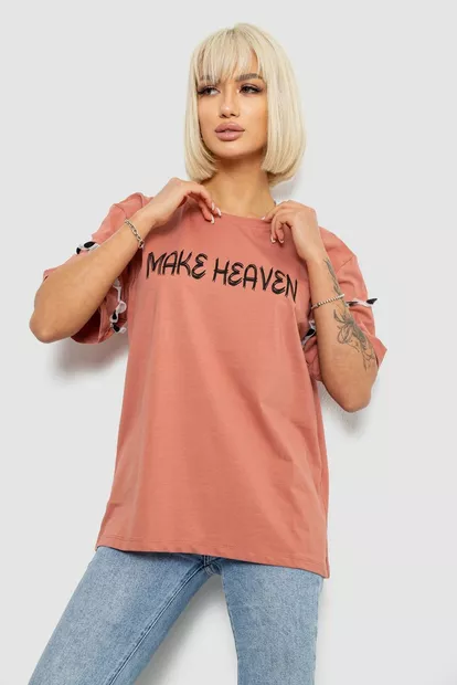 Футболка жіноча з принтом, колір пудровий, 244R2351