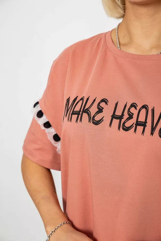 Купити Футболка жіноча з принтом, колір пудровий, 244R2351 - Фото №5