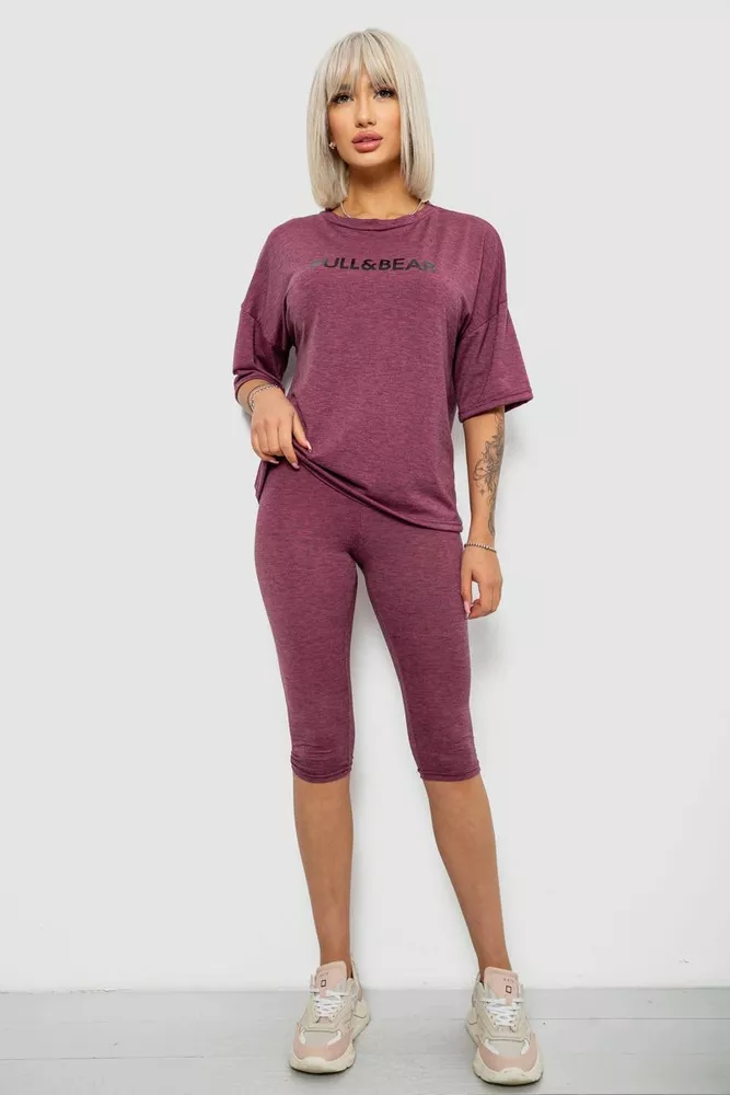 Купити Костюм домашній жіночий з принтом, колір сливовий, 257R738-1 оптом - Фото №1