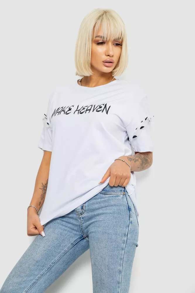 Купить Футболка женская с принтом, цвет белый, 244R2351 - Фото №3