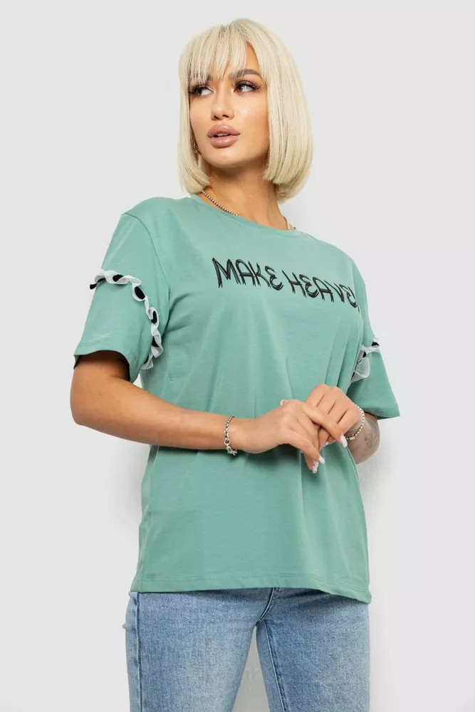 Купити Футболка жіноча з принтом, колір оливковий, 244R2351 - Фото №3