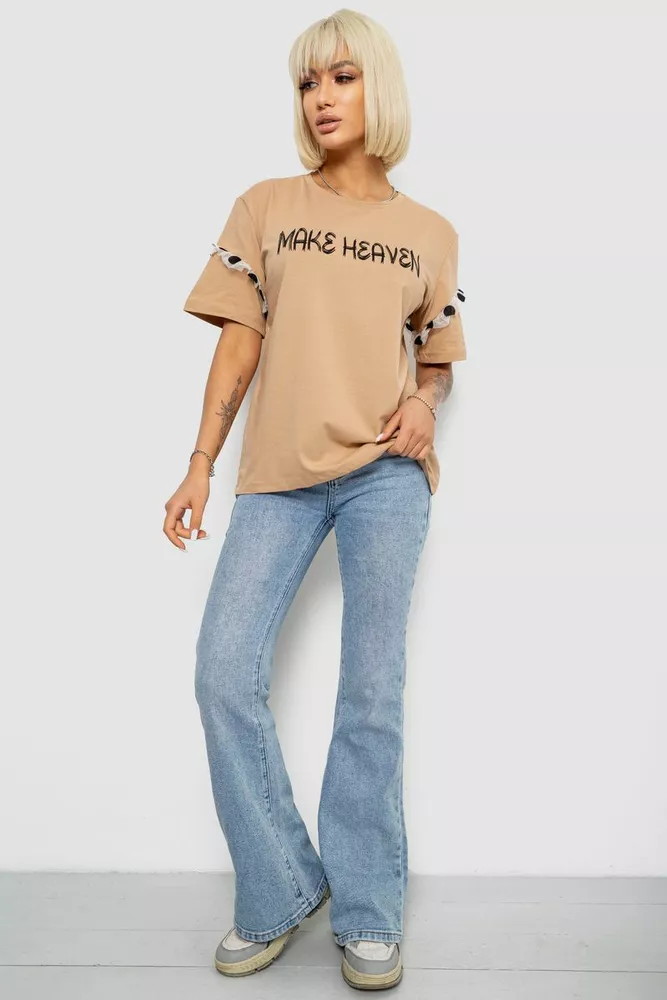 Купить Футболка женская с принтом, цвет бежевый, 244R2351 - Фото №2