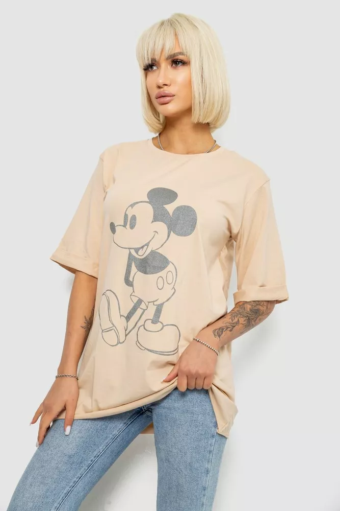 Купити Футболка жіноча з принтом  -уцінка, колір бежевий, 244R1023-U оптом - Фото №3