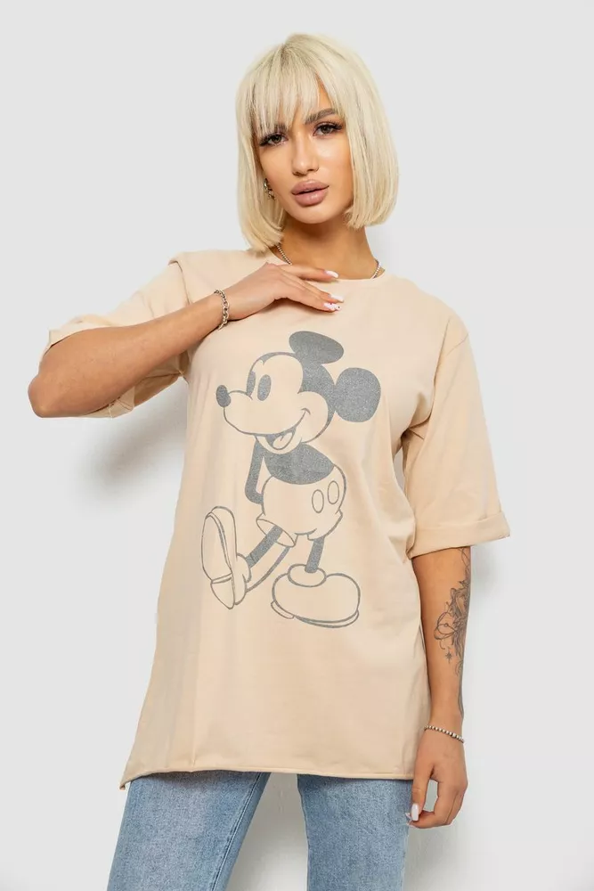 Купити Футболка жіноча з принтом  -уцінка, колір бежевий, 244R1023-U оптом - Фото №1
