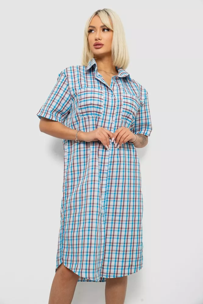Купить Платье-рубашка женское в клетку, цвет голубой, 257R174 - Фото №2