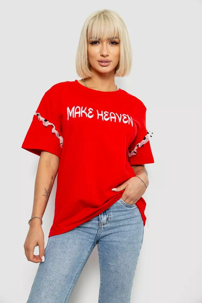 Купить Футболка женская с принтом, цвет красный, 244R2351 - Фото №1