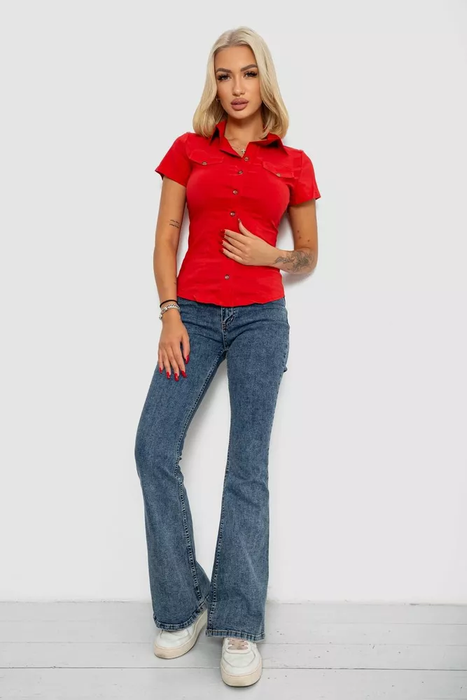 Купити Сорочка жіноча однотонна  -уцінка, колір червоний, 230R068-1-U-339 - Фото №2