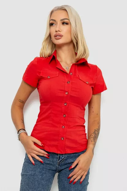 Сорочка жіноча однотонна  -уцінка, колір червоний, 230R068-1-U-339