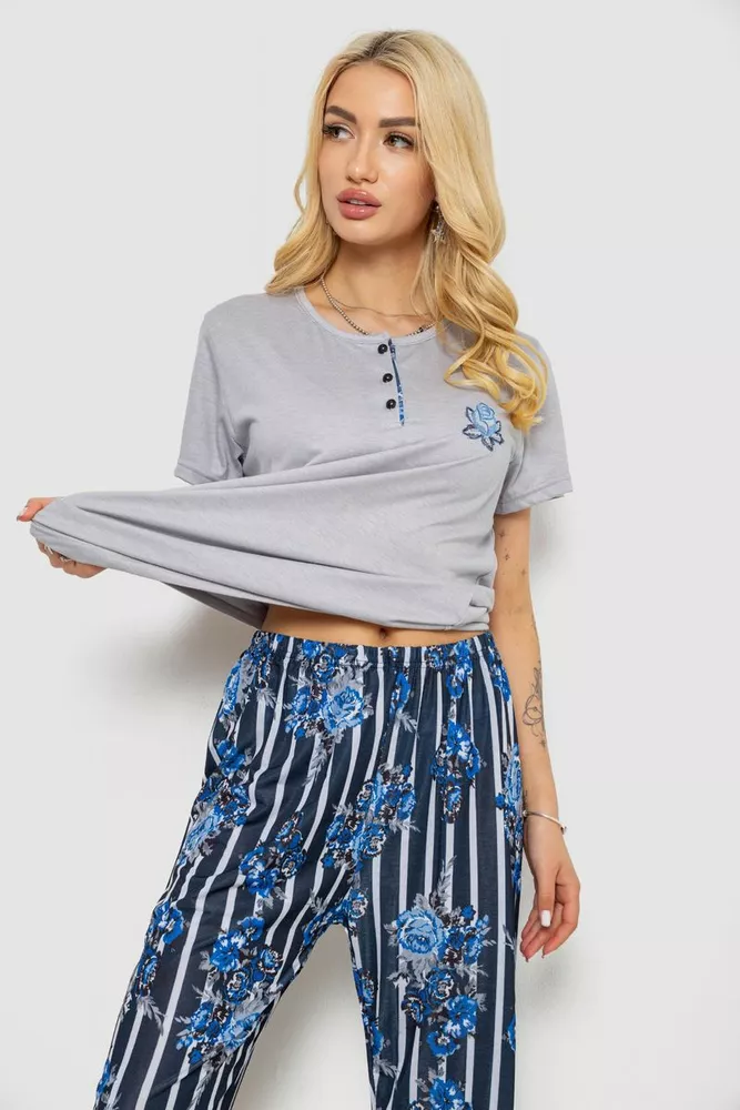 Купити Піжама жіноча з принтом  -уцінка, колір сірий, 243R5886-U-9 - Фото №2