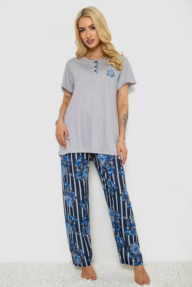 Купити Піжама жіноча з принтом  -уцінка, колір сірий, 243R5886-U-9 - Фото №1