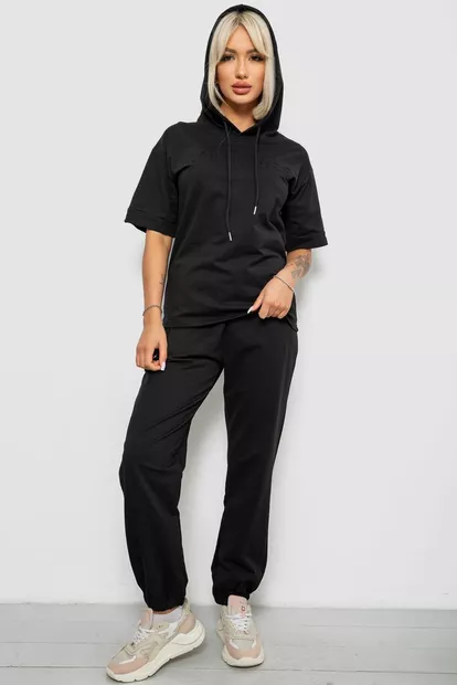 Костюм жіночий повсякденний однотонний, колір чорний, 221R103