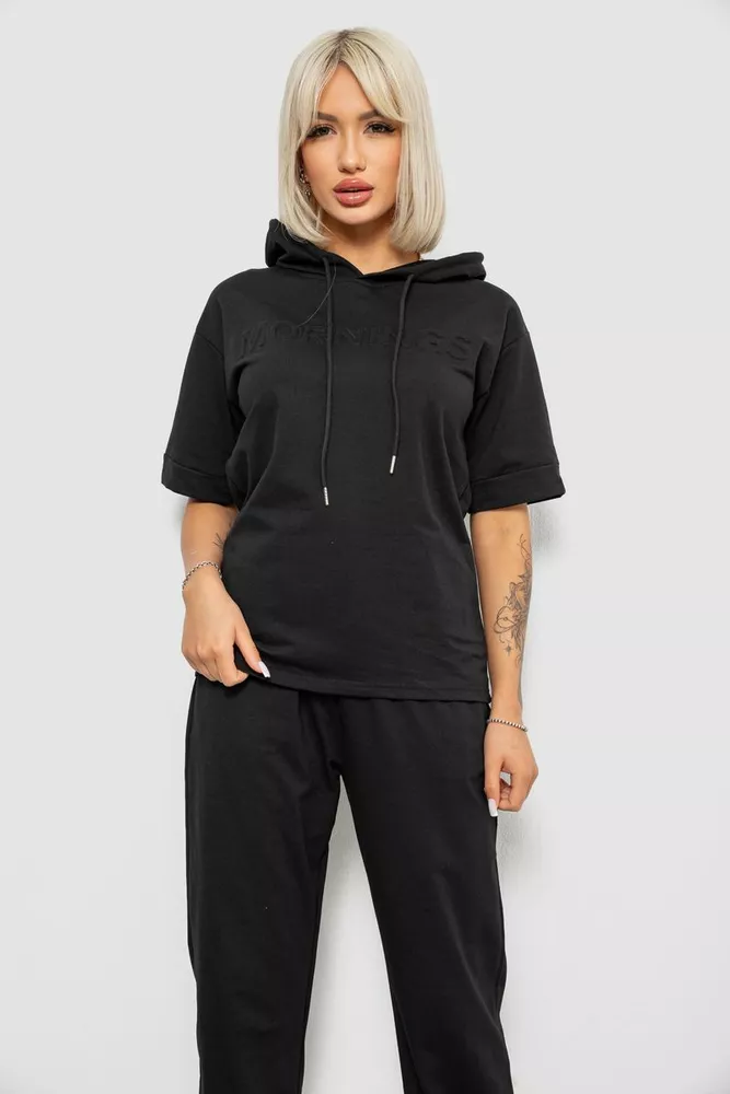 Купить Костюм женский повседневный однотонный, цвет черный, 221R103 - Фото №2