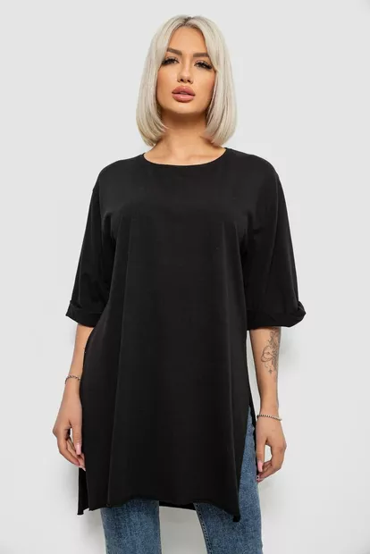 Футболка жіноча однотонна, колір чорний, 244R2024-5