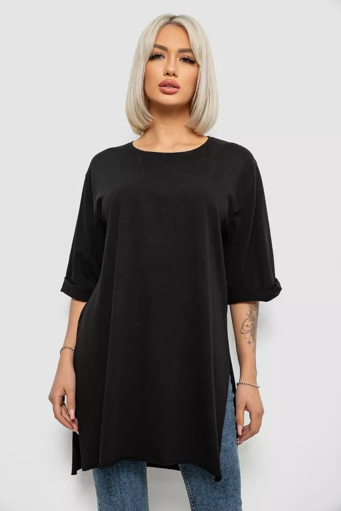 Купити Футболка жіноча однотонна, колір чорний, 244R2024-5 - Фото №1