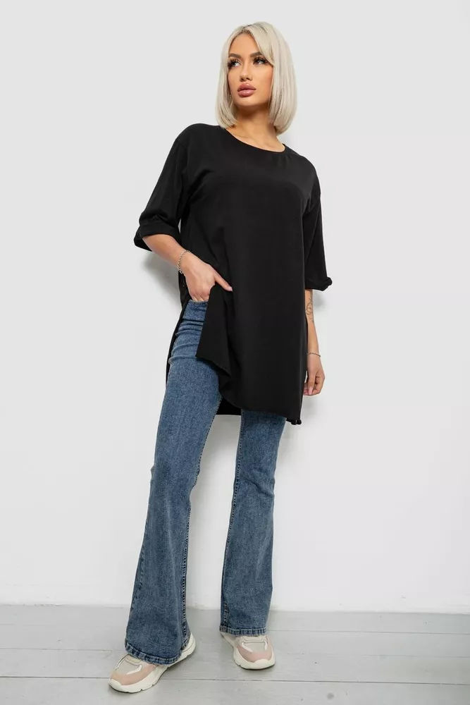 Купити Футболка жіноча однотонна, колір чорний, 244R2024-5 - Фото №2