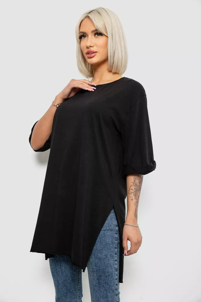 Купити Футболка жіноча однотонна, колір чорний, 244R2024-5 - Фото №3