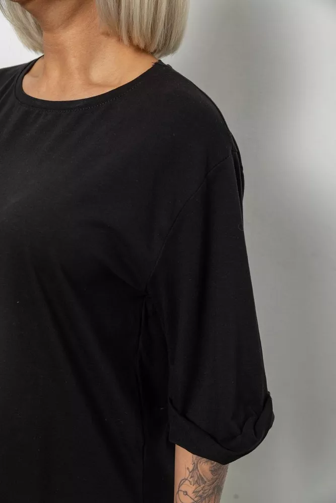 Купити Футболка жіноча однотонна, колір чорний, 244R2024-5 - Фото №5