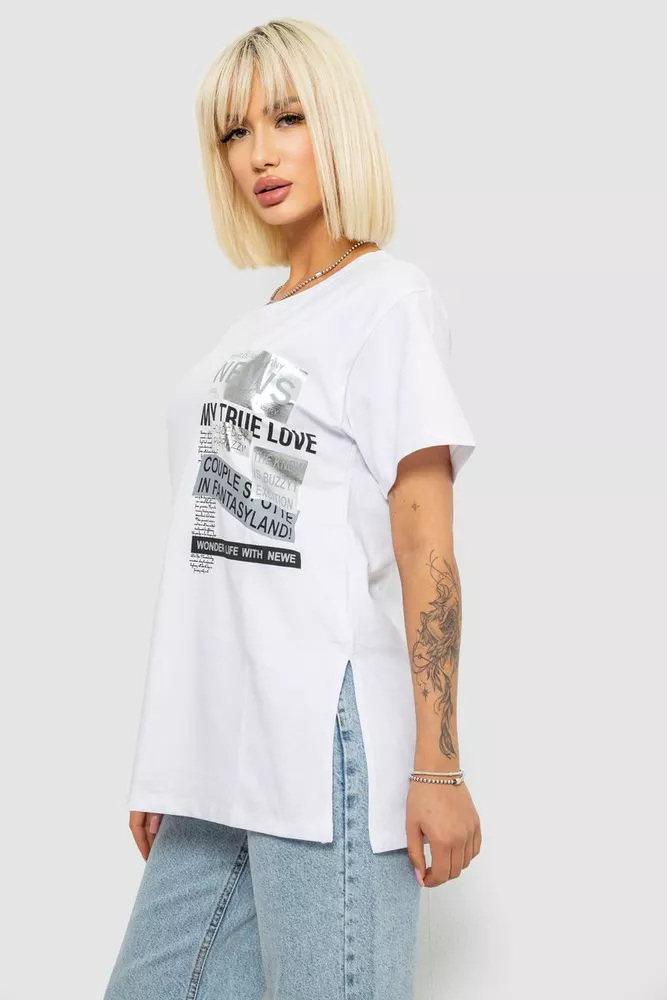 Купити Футболка жіноча з принтом, колір білий, 244R2302-5 оптом - Фото №3