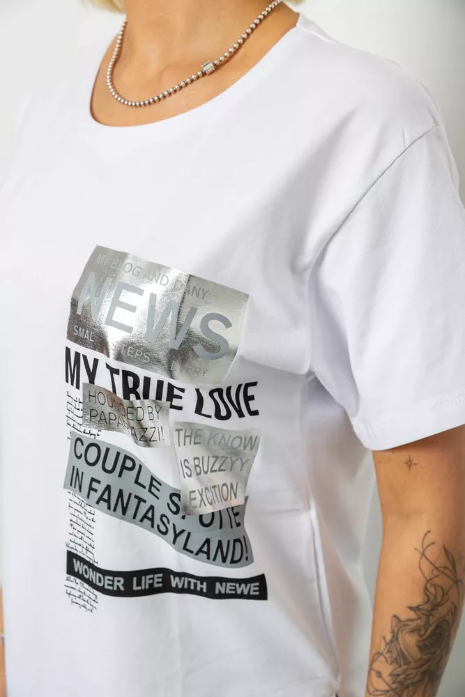 Купити Футболка жіноча з принтом, колір білий, 244R2302-5 оптом - Фото №5