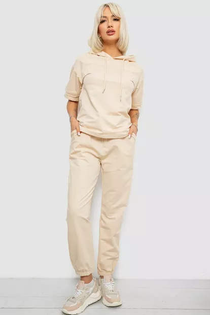 Костюм жіночий повсякденний однотонний, колір бежевий, 221R103