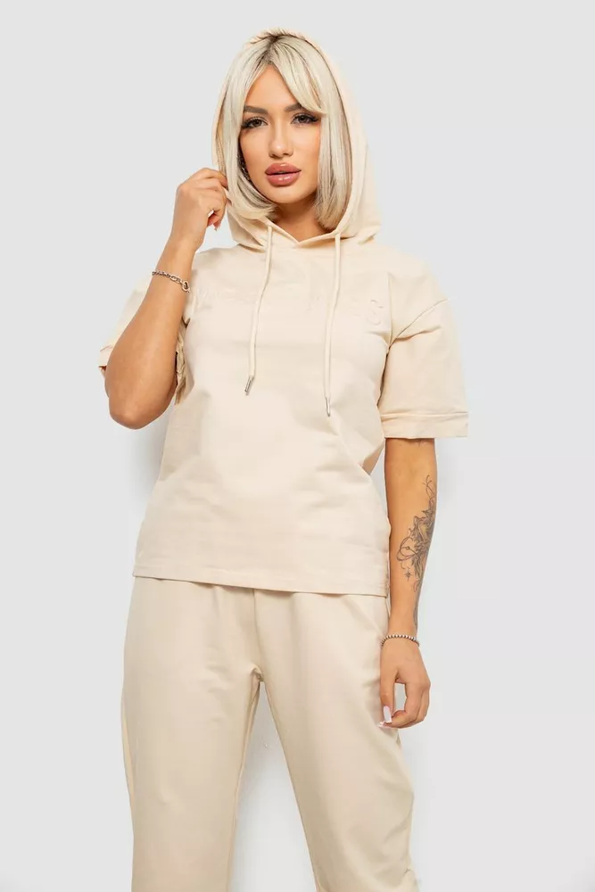 Купить Костюм женский повседневный однотонный, цвет бежевый, 221R103 - Фото №2