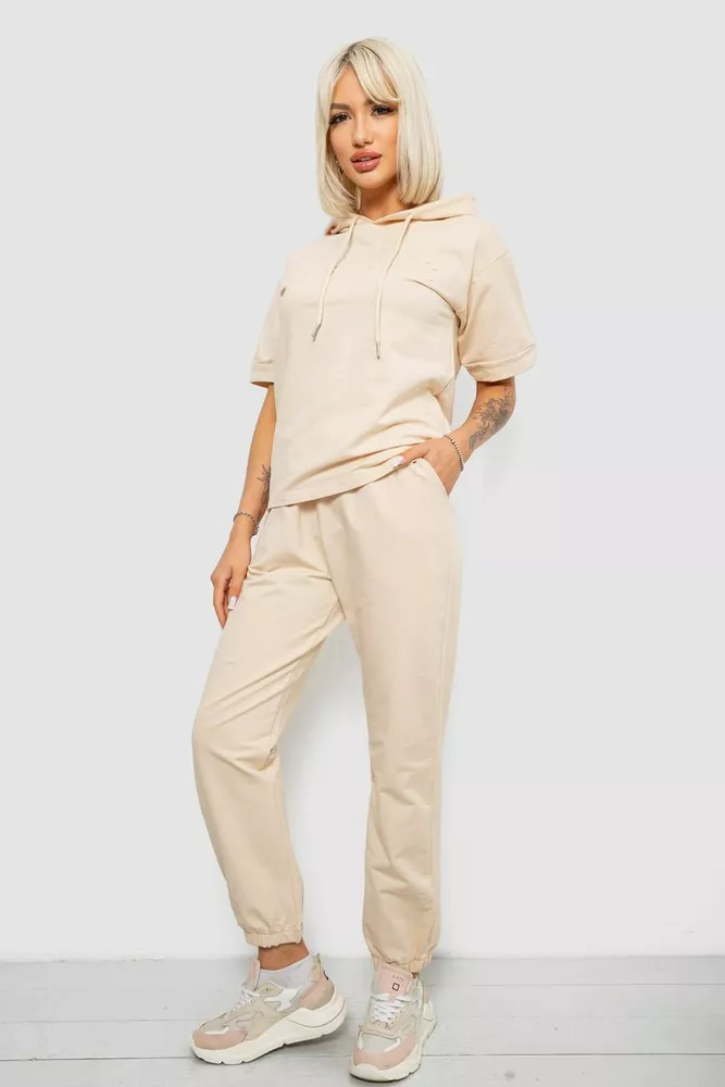 Купить Костюм женский повседневный однотонный, цвет бежевый, 221R103 - Фото №3