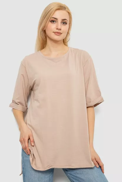 Футболка женская однотонная, цвет бежевый, 244R2024-5