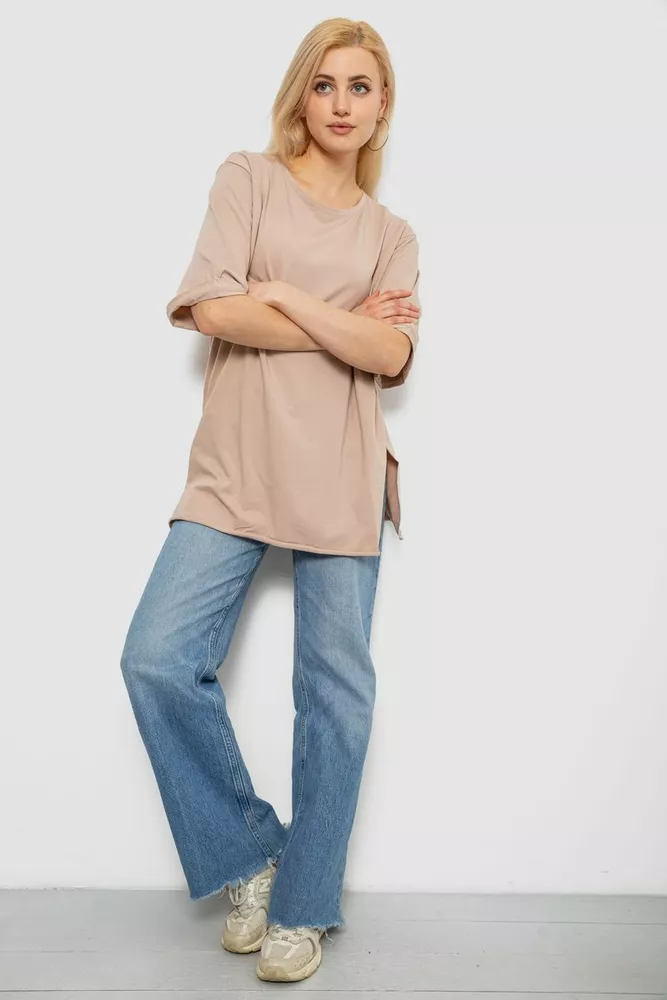 Купить Футболка женская однотонная, цвет бежевый, 244R2024-5 - Фото №2