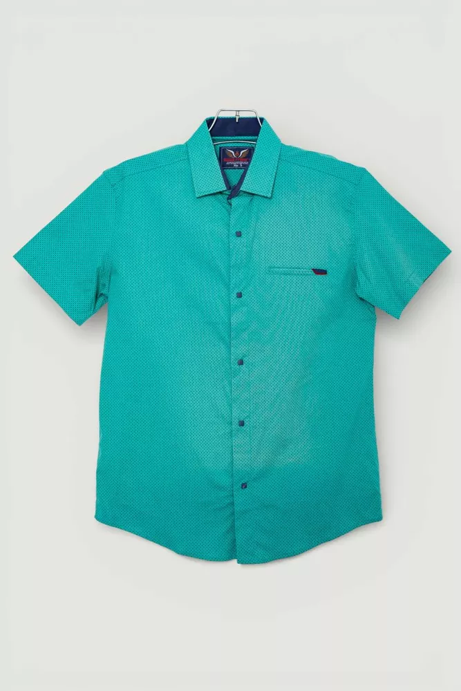 Купить Рубашка мужская с принтом, цвет бирюзовый, 214R7124 - Фото №1