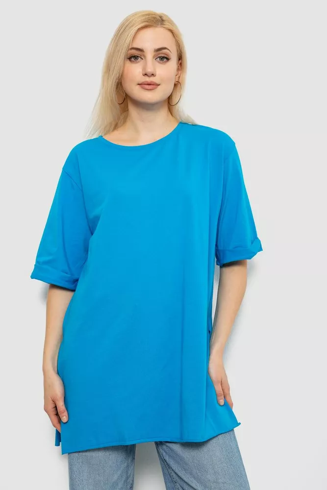 Купить Футболка женская однотонная, цвет бирюзовый, 244R2024-5 - Фото №1