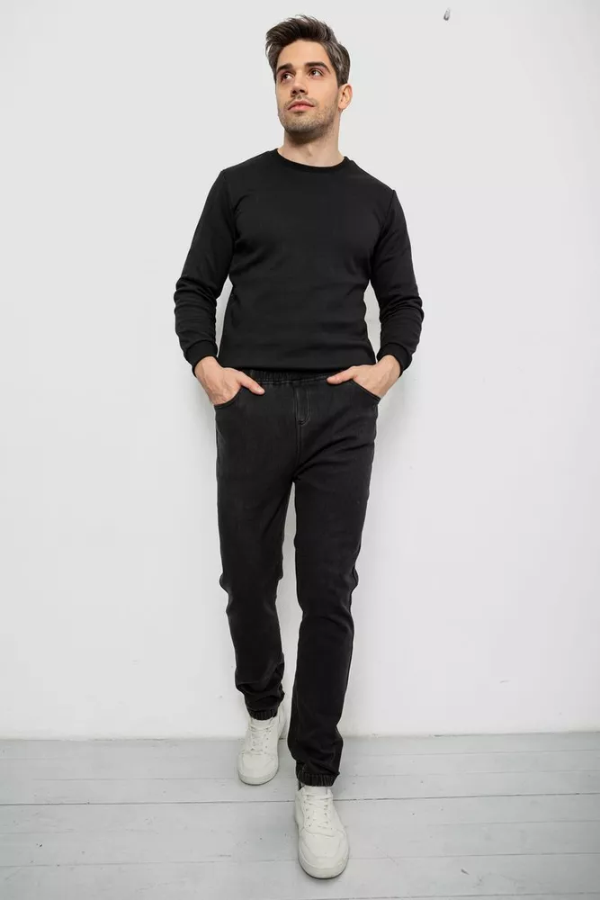 Купити Джинси чоловічі на резинці утеплені  -уцінка, колір чорний, 244R665-U - Фото №2