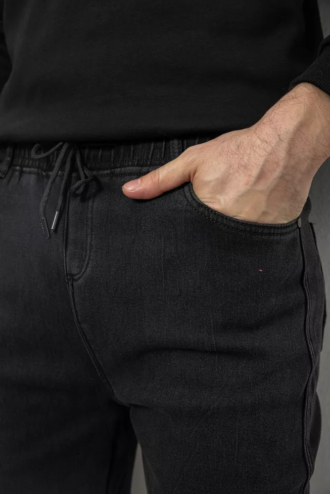 Купити Джинси чоловічі на резинці утеплені  -уцінка, колір чорний, 244R665-U - Фото №5