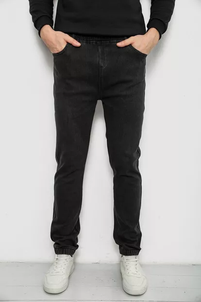 Джинсы мужские на резинке утепленные  -уценка, цвет черный, 244R665-U