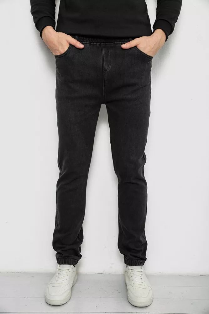 Купити Джинси чоловічі на резинці утеплені  -уцінка, колір чорний, 244R665-U - Фото №1