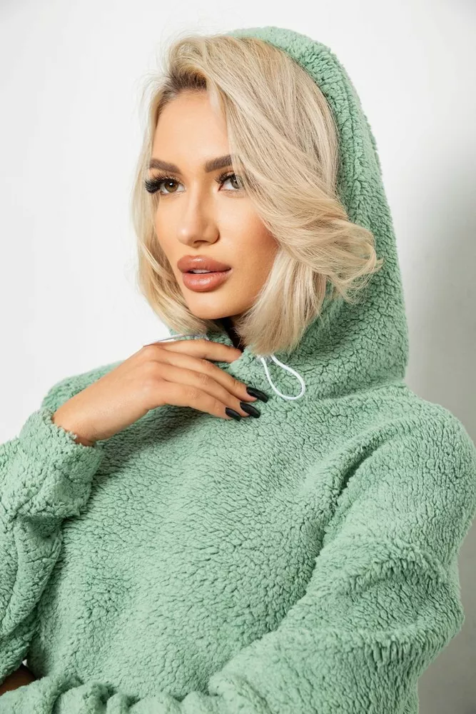 Купить Худи женский однотонный с капюшоном  -уценка, цвет оливковый, 257R14-U - Фото №5